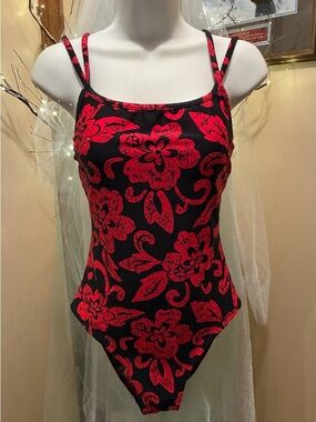 Super Sexy One-Piece  Swimsuit with Red Floral Print